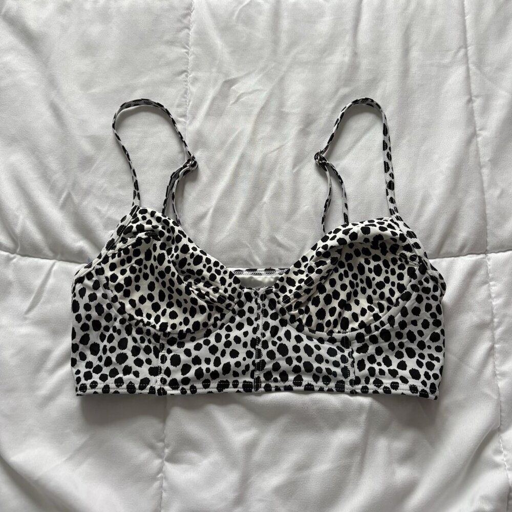 Michael Kors Womens Size Small White Black Polka Dot Swimsuit‎ Bikini Top Wired